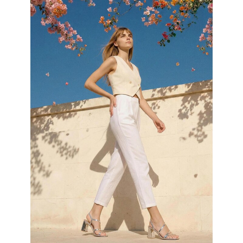 Sinsay - Elegantní plisované kalhoty - krémová 105286808
