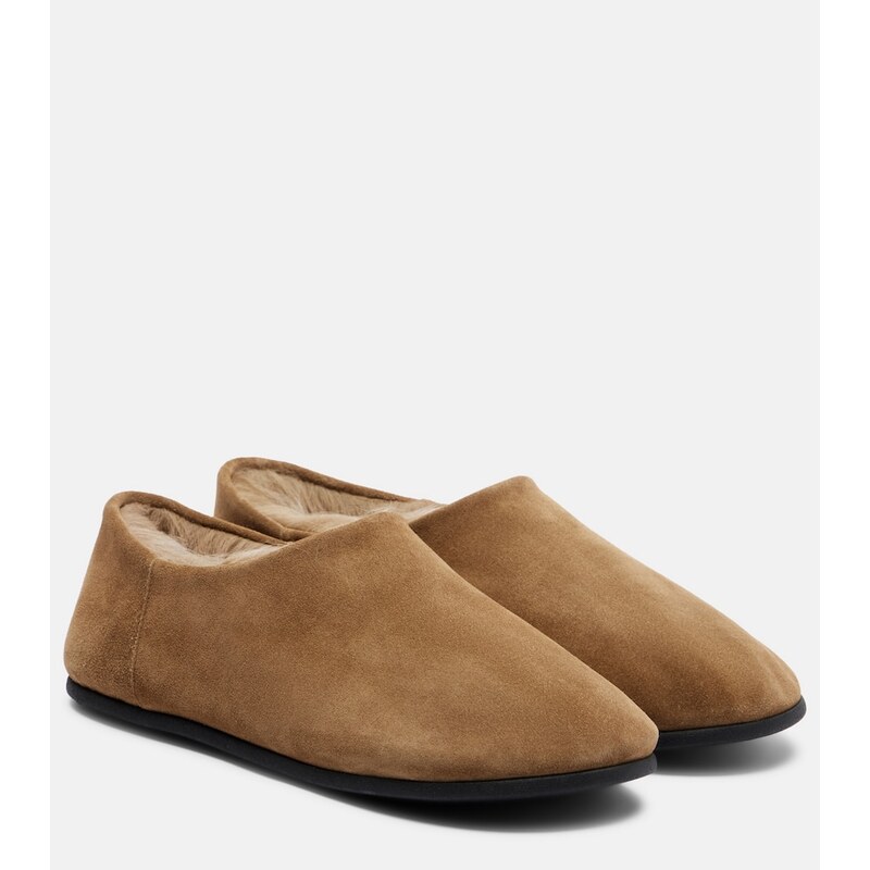 Christen Big Bootie shearling-trimmed suede slip-on shoes