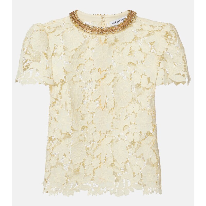 Self-Portrait Embellished lace top