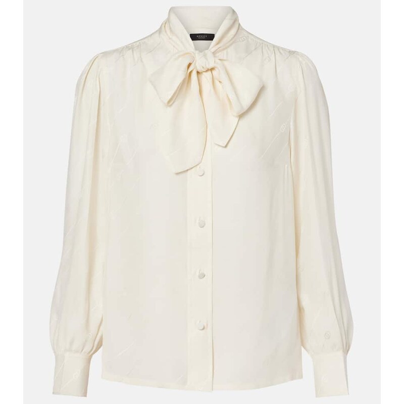 Dámská halenka Gucci Interlocking G z hedvábu bílé barvy