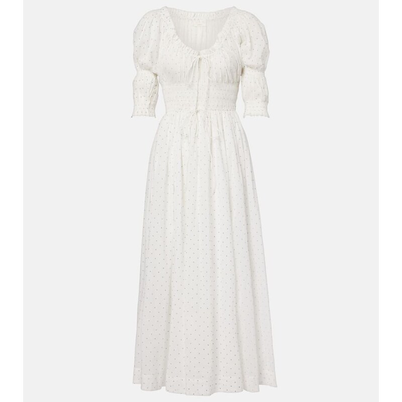 Dôen Ischia gathered polka-dot cotton midi dress