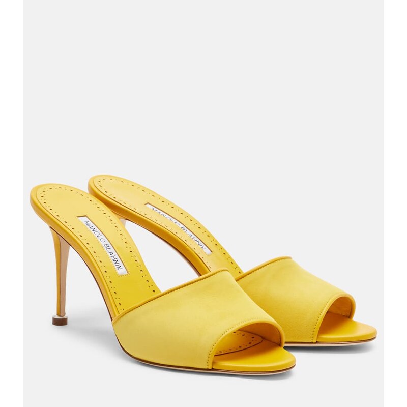 Kůžové pantofle Manolo Blahnik Larache 90 v barvě bílá