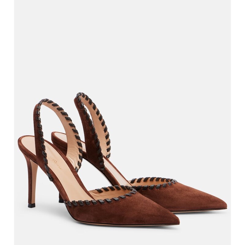 Gianvito Rossi Leather-trimmed suede slingback pumps