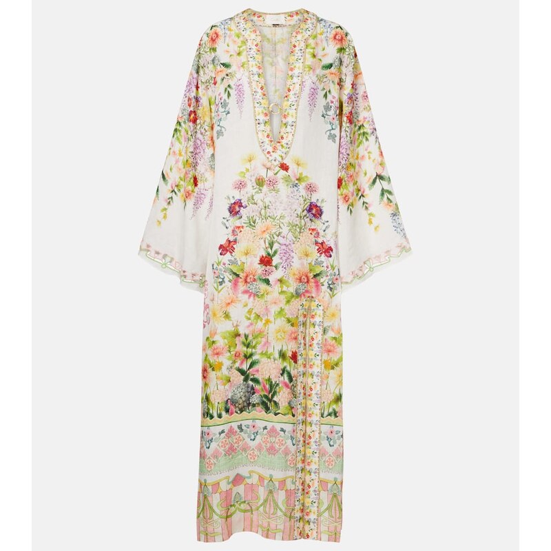 Camilla Cutout floral linen kaftan