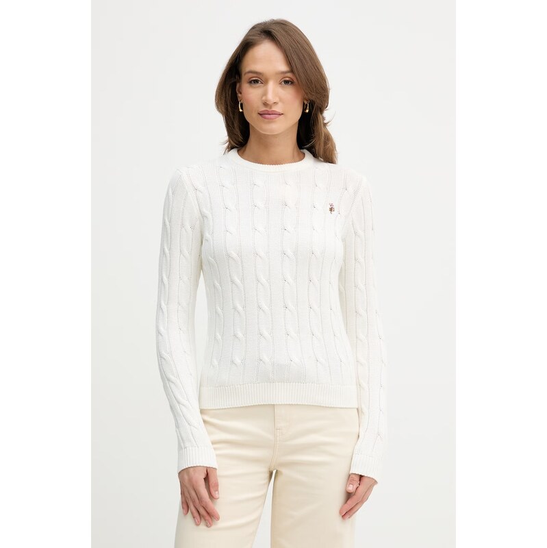 U.S. Polo Assn. svetr dámský bavlněný CREW NECK CABLE