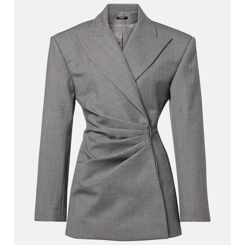 Balmain Draped virgin wool blazer dress
