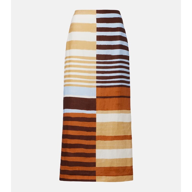 Cala de la Cruz Bruna striped linen midi skirt