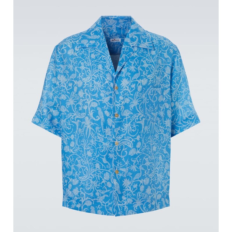 Kiton Printed linen bowling shirt