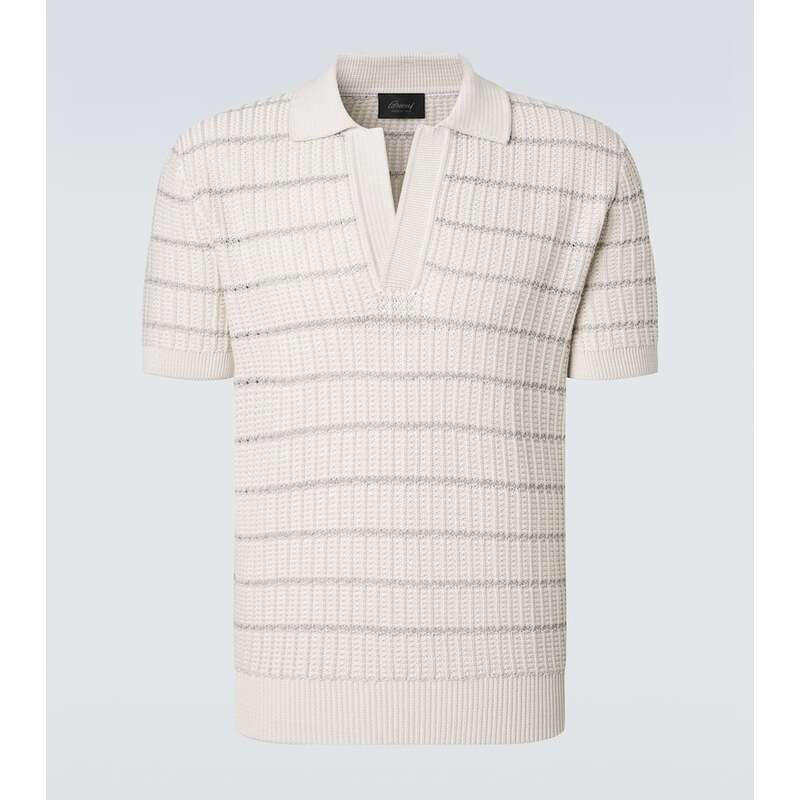 Brioni Embroidered cotton and linen polo shirt