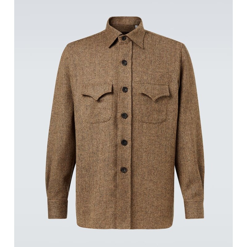Rubinacci Herringbone wool Western shirt