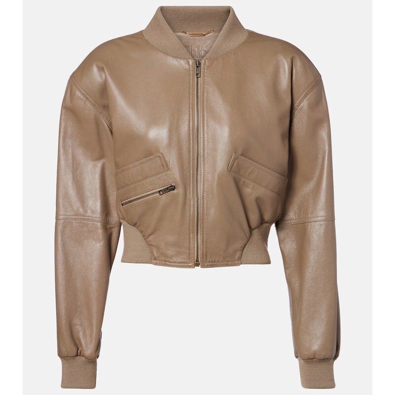 Dámský cropped leather bomber v barvě Baobab Brown