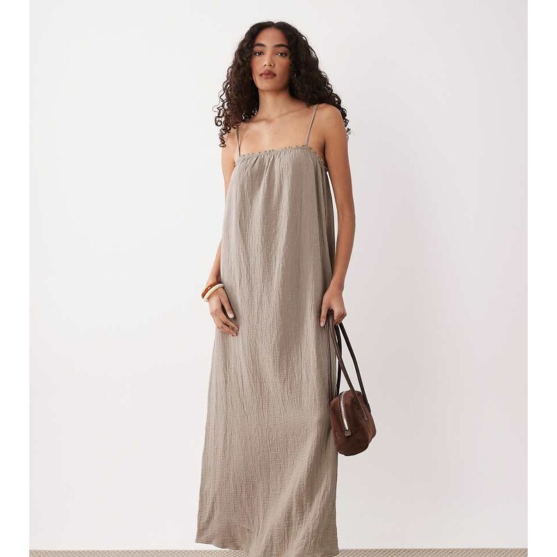 JDY Tall cheesecloth sleeveless maxi dress in light brown 115518410