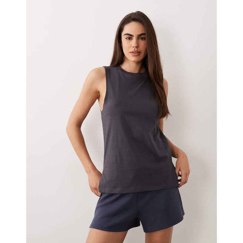 4505 Icon cotton drop armhole vest with quick dry finish in dark grey 114157274
