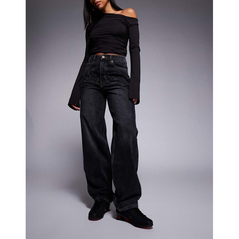 ICECREAM distressed running dog jeans in black wash