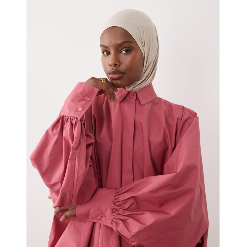 IYAL drape hem balloon sleeve shirt in rose pink