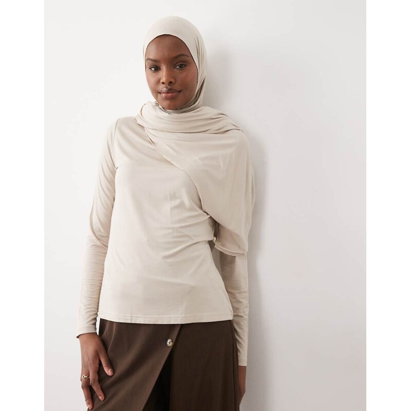 IYAL bamboo wrap cape detail top in beige-Neutral 114154641