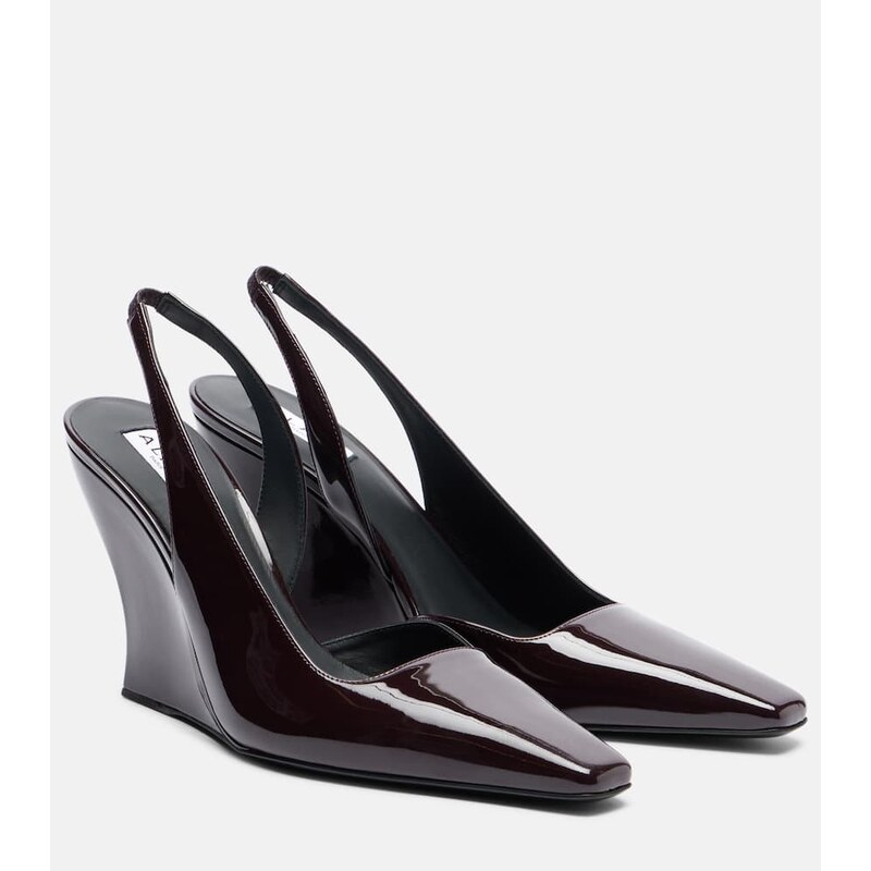 Alaia AlaÃ¯a Patent leather wedge slingback pumps 113906551