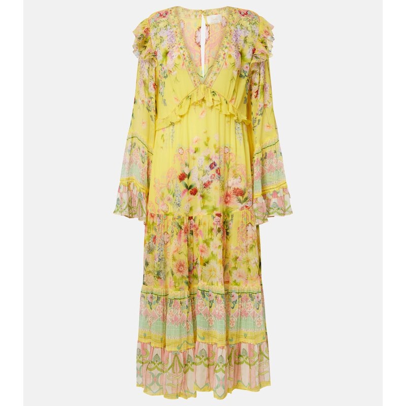 Camilla Printed ruffled silk chiffon midi dress