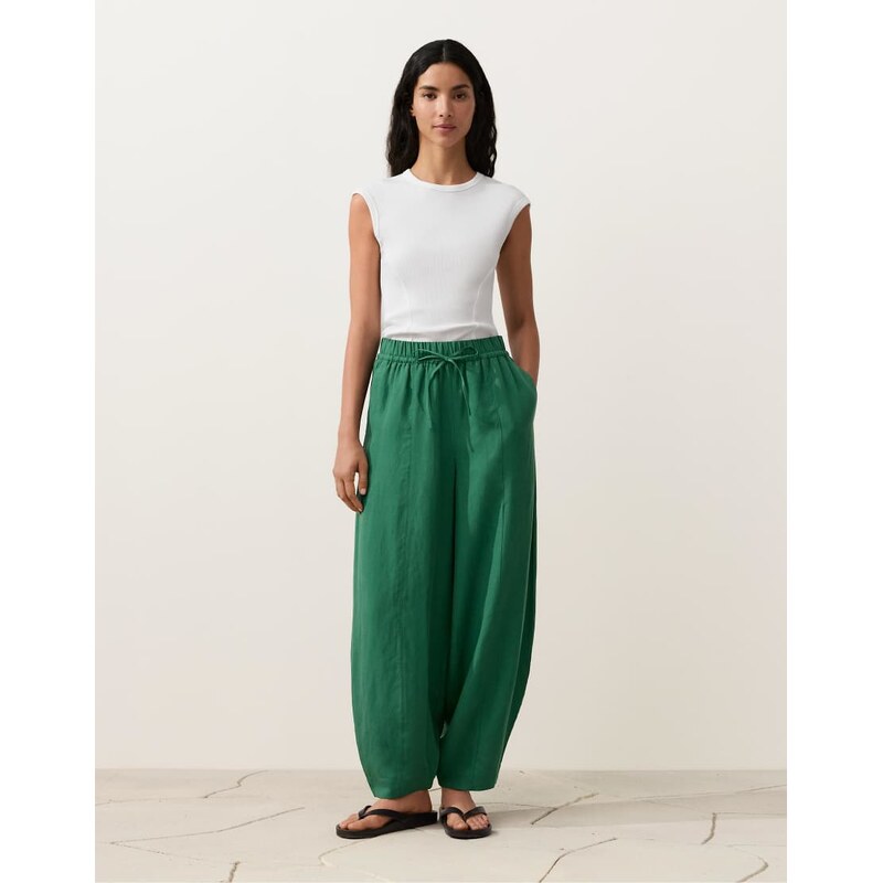 OYSHO Balloon trousers lyocell blend and 24% linen with seams in green 114584633
