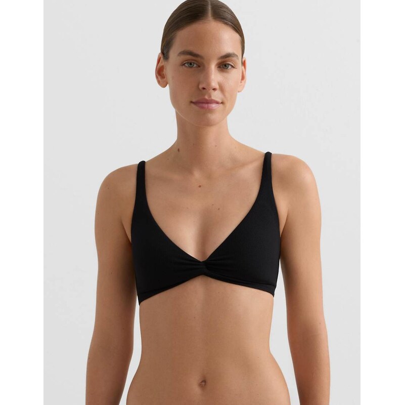 OYSHO Piqué knot strap bikini top in black