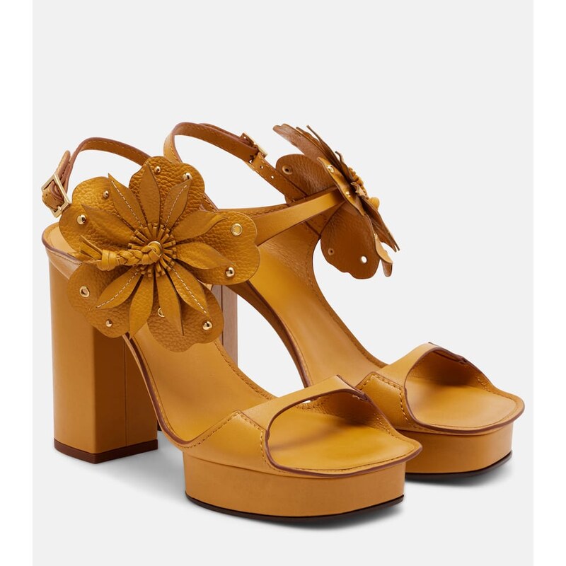 Zimmermann Brightside Platform floral-appliquÃ leather sandals