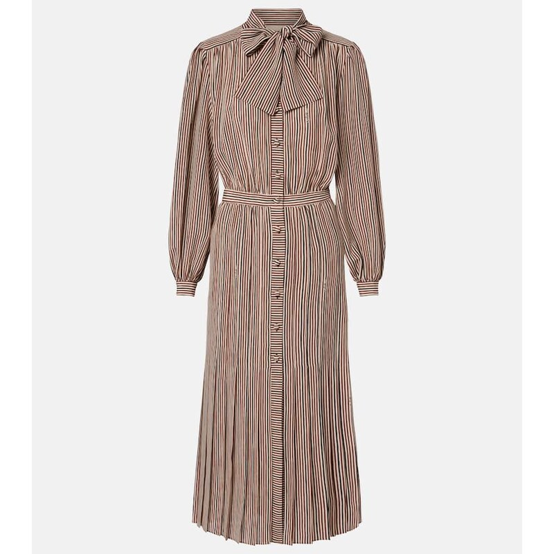 Valentino Striped tie-neck silk midi dress