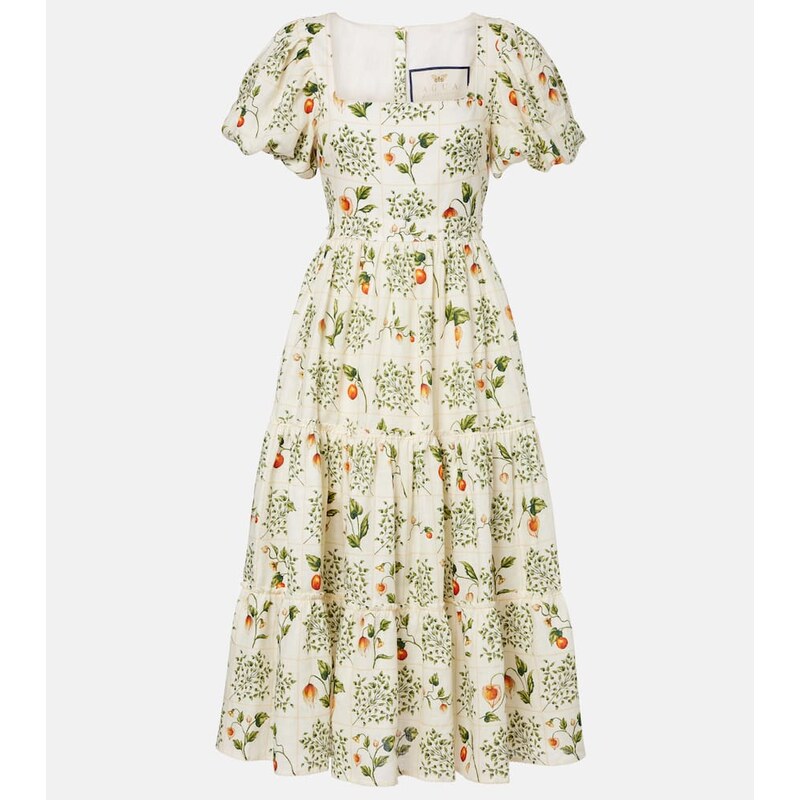 Agua by Agua Bendita Embellished printed linen midi dress