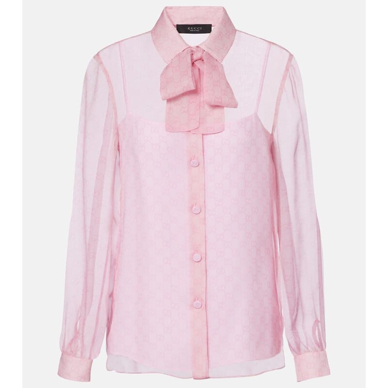 Gucci GG tie-neck printed chiffon shirt