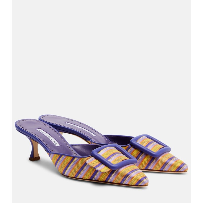 Manolo Blahnik Maysalebi striped leather-trimmed mules