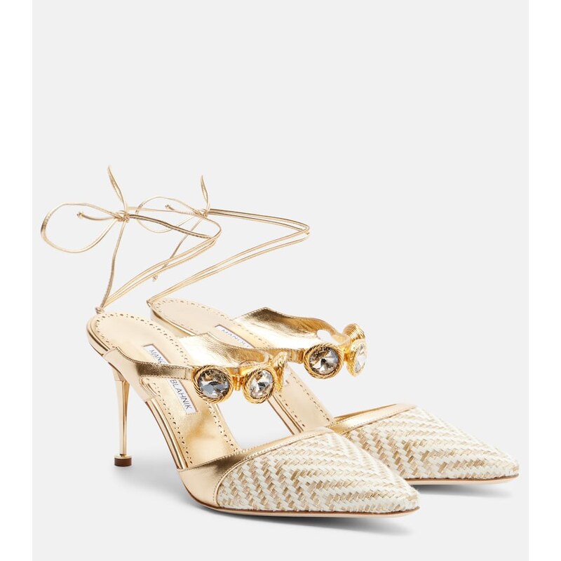 Manolo Blahnik Soria embellished leather-trimmed pumps