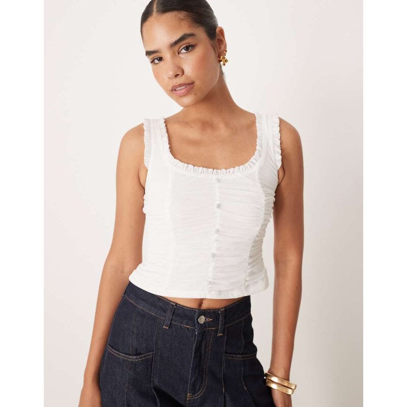 ASOS DESIGN milkmaid button front crop top in ivory-Yellow