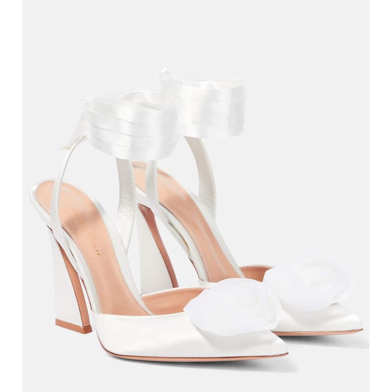 Gianvito Rossi Flower-embellished satin pumps