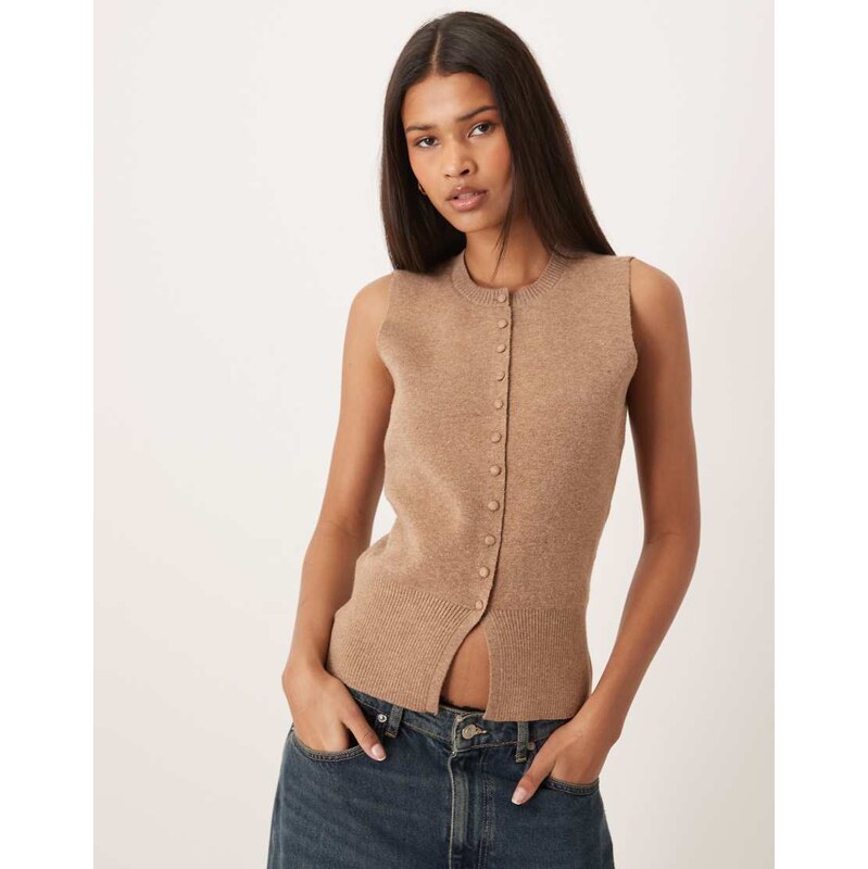 Threadbare crew neck cardigan vest in oat-Neutral
