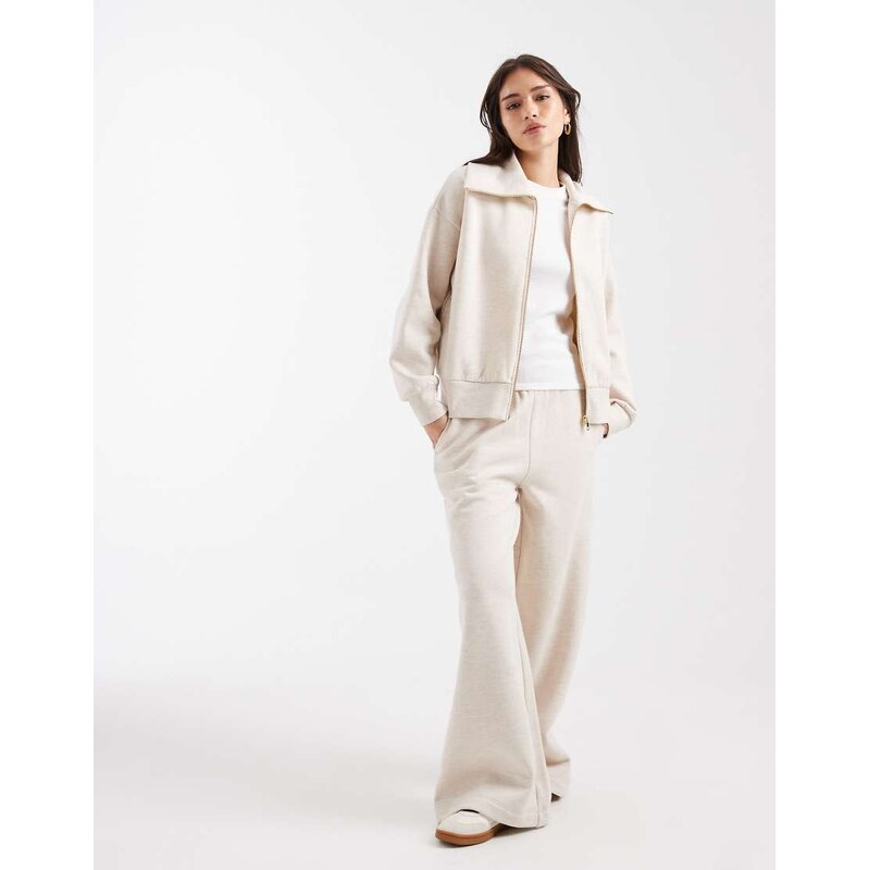 Miss Selfridge premium wide leg joggers co-ord in oatmeal