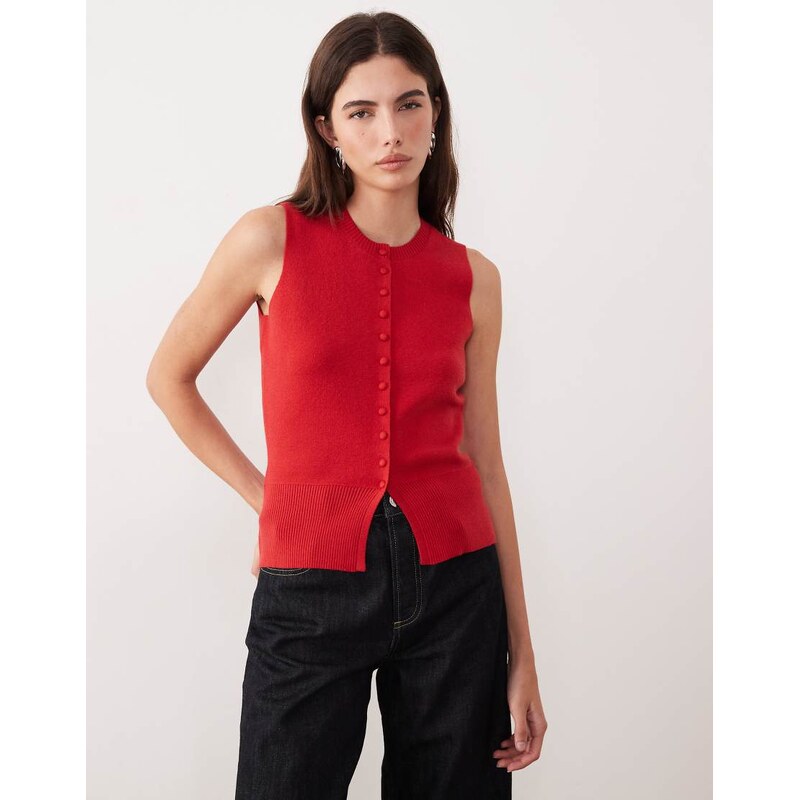 Threadbare crew neck cardigan vest in red-Brown 115515543