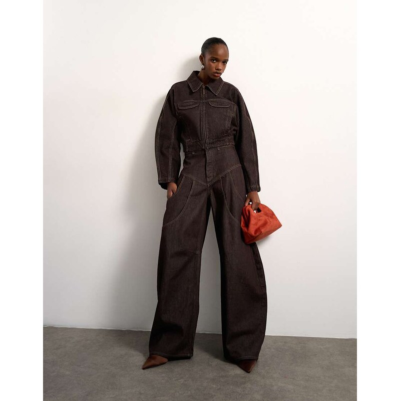 Tolu Coker x Topshop barrel high rise jean circular design in brown 114154528