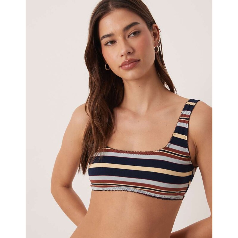 ASOS DESIGN Taylor stripe bralette in navy, yellow & brown