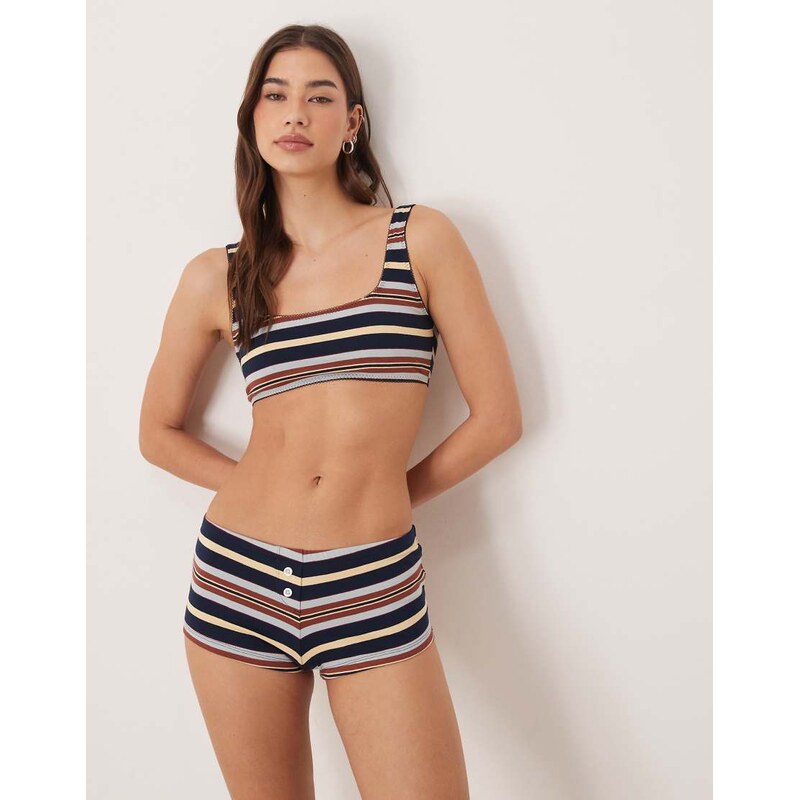 ASOS DESIGN Taylor low rise short in navy, yellow & brown stripe-Multi 115517349