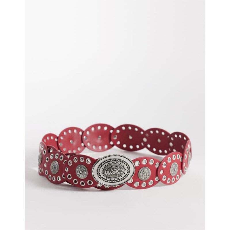 South Beach boho disc belt in bright red 114154545