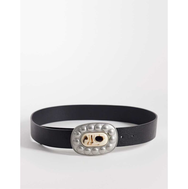 South Beach western buckle belt in black