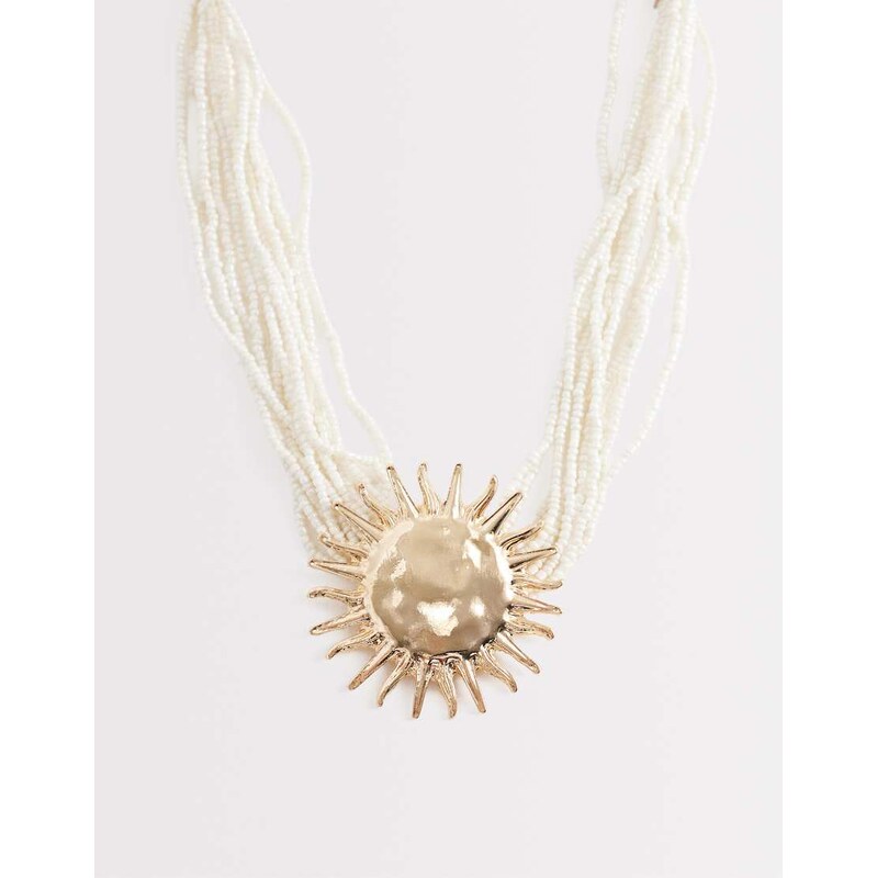 South Beach pearl beaded sun pendant necklace in gold 114154544