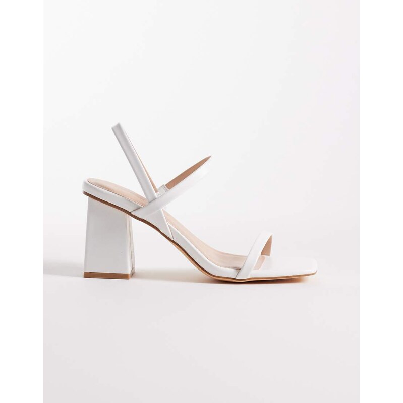 London Rebel Ash strappy mid block heeled sandals in white 115517914