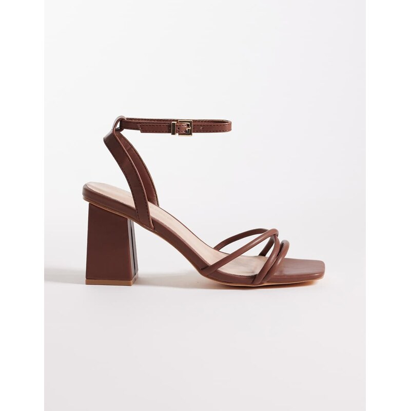London Rebel Ash strappy mid block heeled sandals in chocolate-Brown 115517915