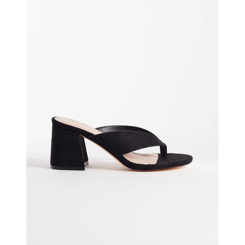 London Rebel Elle heeled thong sandal in black micro 115517920