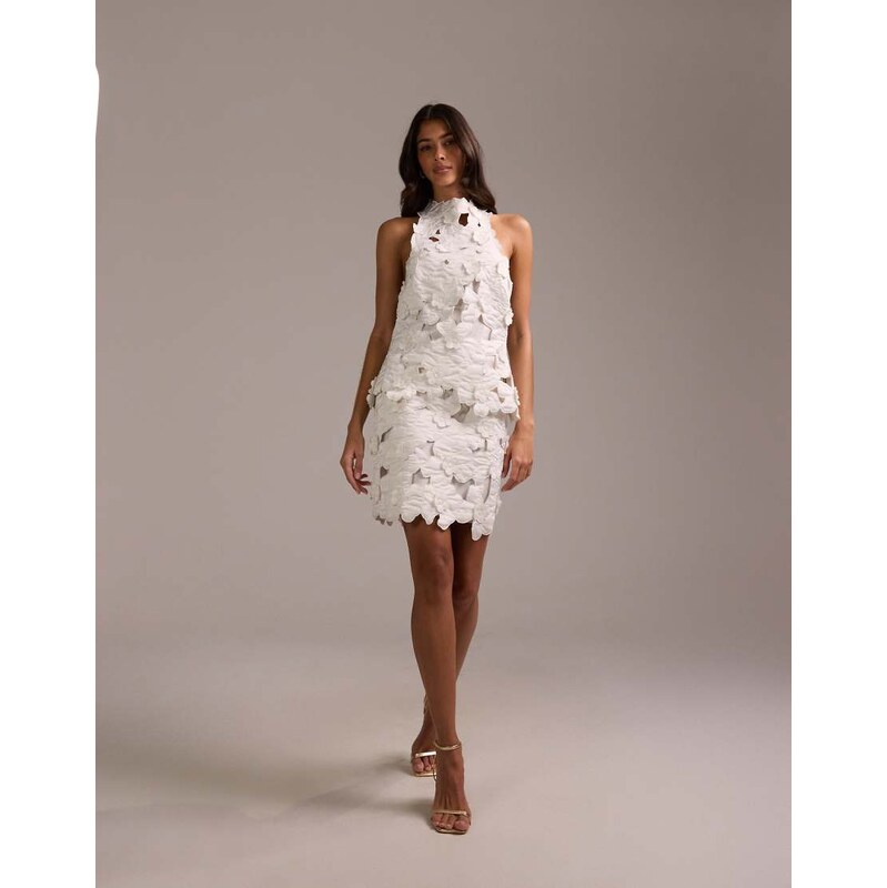 ASOS DESIGN bridal 3D floral cutwork mini skirt in ivory-White