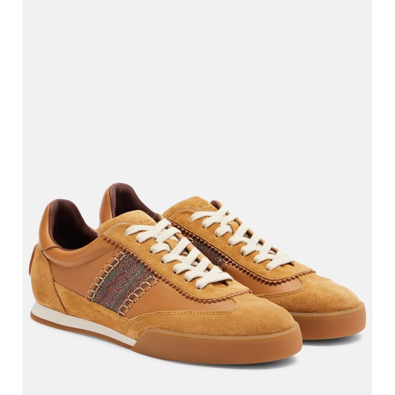 Etro Pegaso suede-trimmed leather sneakers