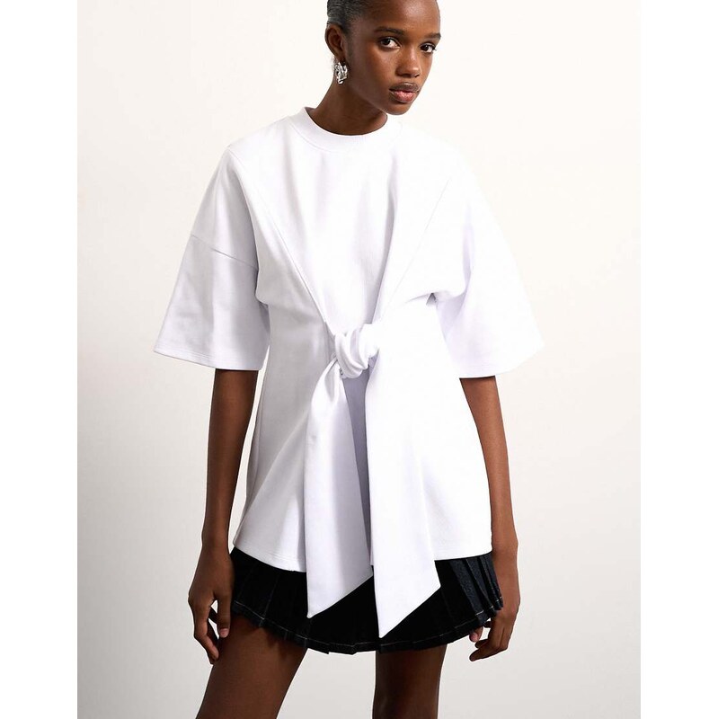 Tolu Coker x Topshop seam tie detail tee design in ecru-Neutral 114154563