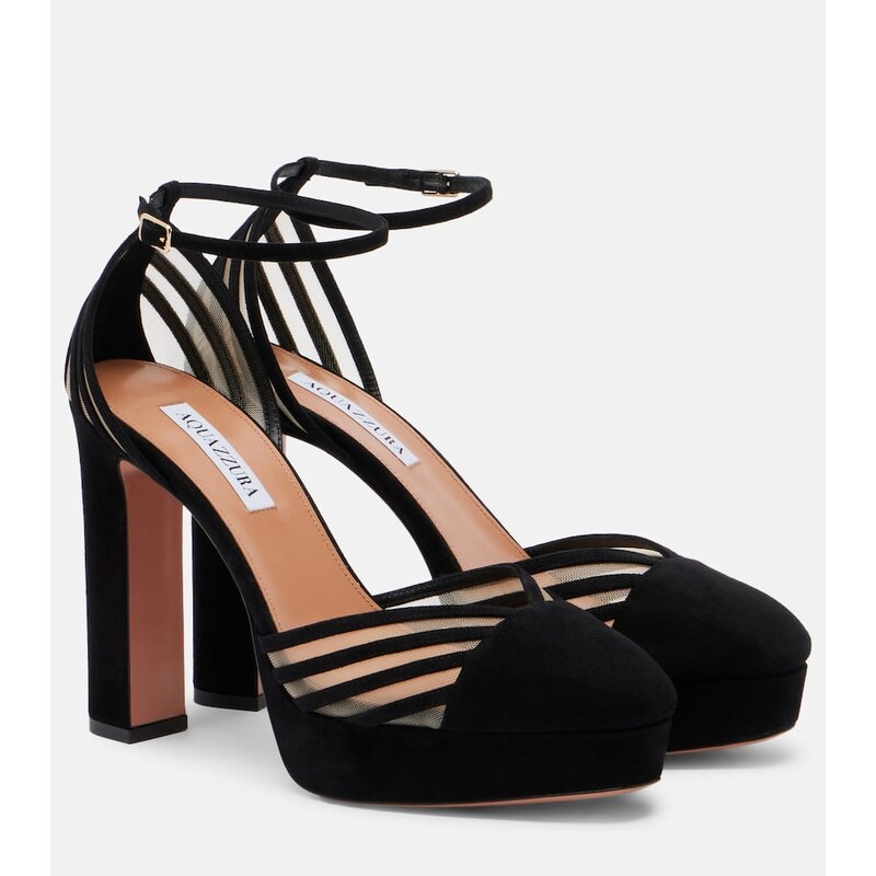 Aquazzura Alana suede and mesh platform pumps