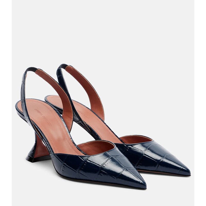 Amina Muaddi Holli croc-effect leather slingback pumps