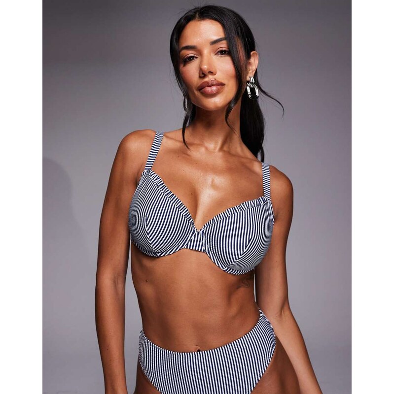 ASOS DESIGN Fuller Bust Scarlet stripe underwired bikini top in